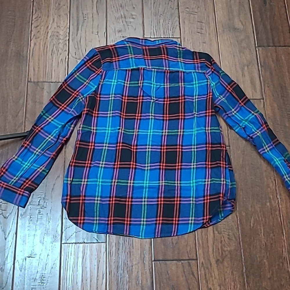 Old Navy - Blue Plaid Flannel Button-Up Shirt size Medium - Picture 2 of 5